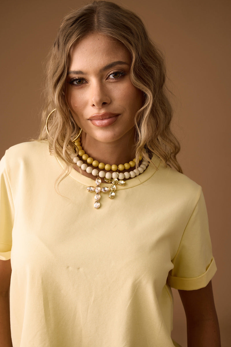 T-Shirt Manica Risvolto giallo|Colore:Giallo