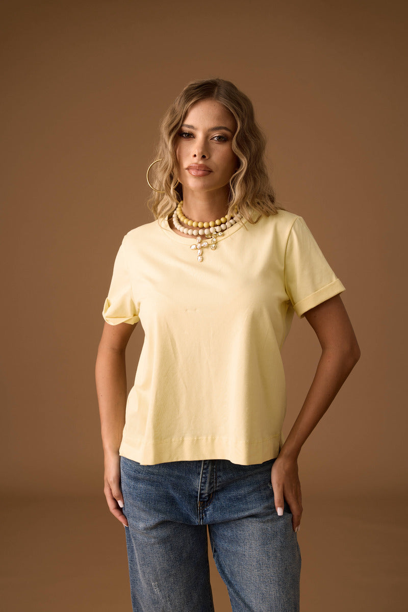 T-Shirt Manica Risvolto giallo|Colore:Giallo