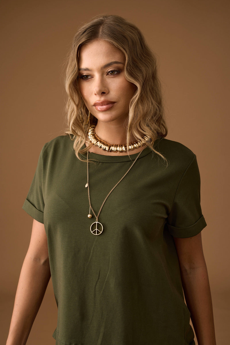 T-Shirt Manica Risvolto verde militare|Colore:Verde militare
