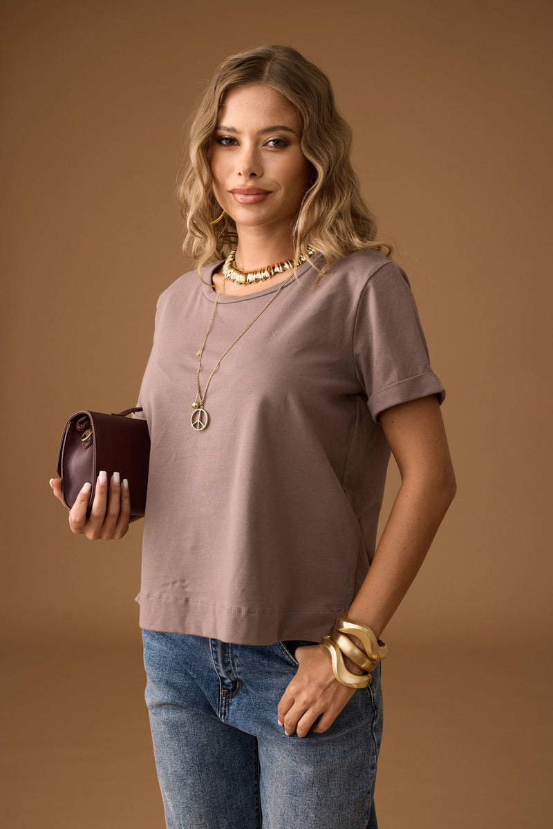 T-Shirt Manica Risvolto fango|Colore:Fango