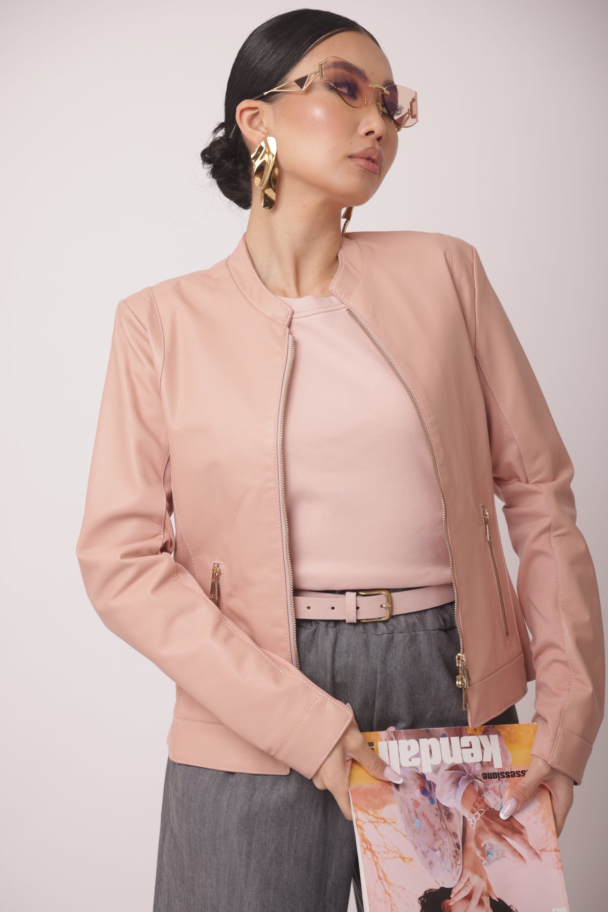 Giubbino In Vera Pelle cipria|Colore:Cipria