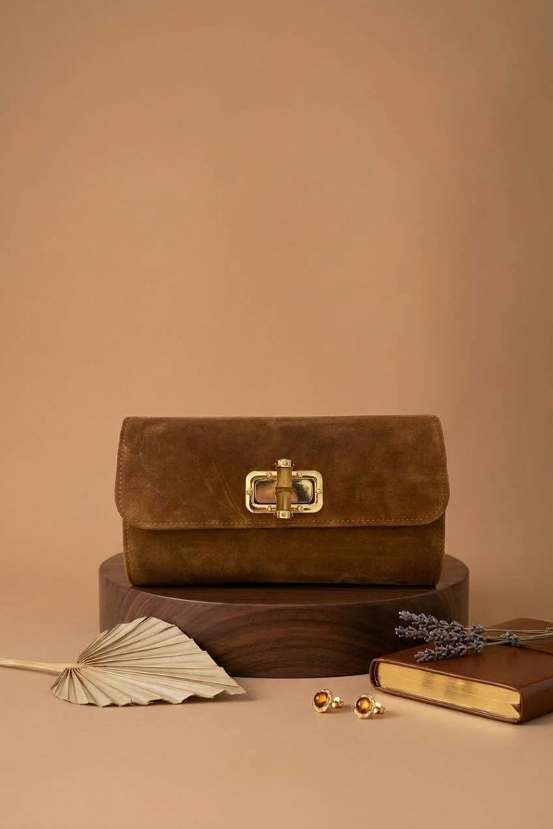 Clutch Bamboo Cuoio|Colore:Cuoio