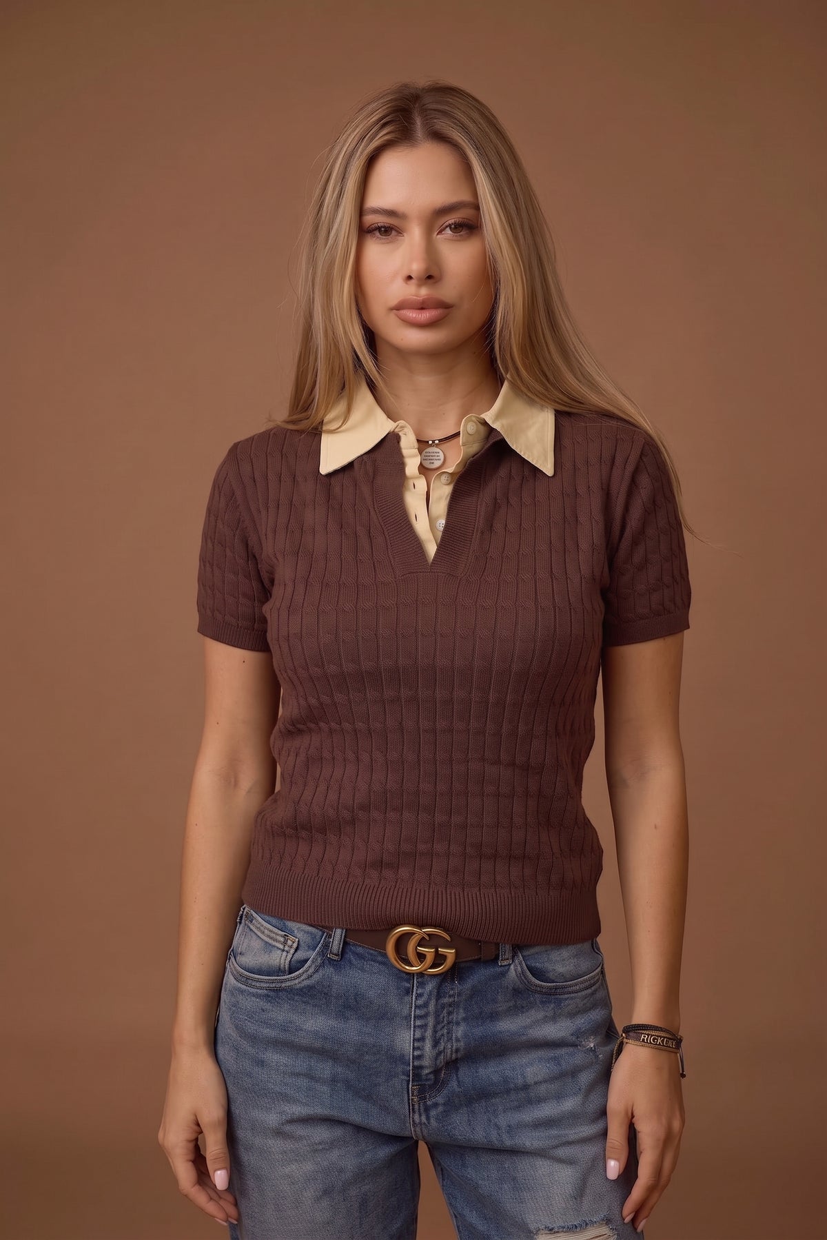 Maglia Trecce Combinata  testa di moro|Colore:Testa di moro