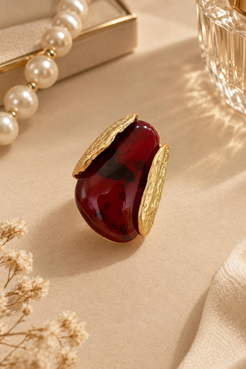 Anello Pietra Incastonata rosso india|Colore:Rosso india