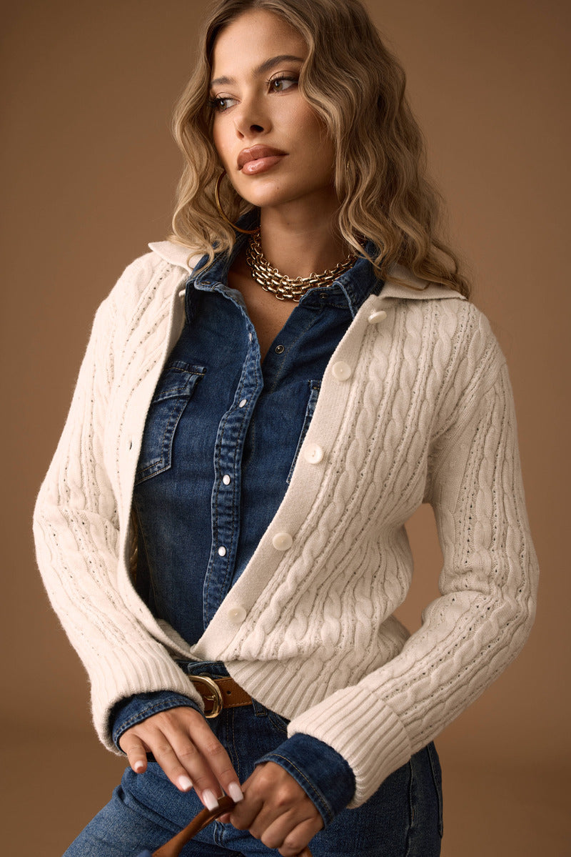 Cardigan Trecce Melody gesso|Colore:Gesso