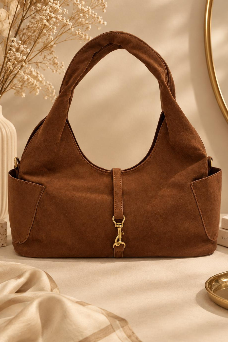 Borsa Con Fibbia Scamosciata cognac|Colore:Cognac