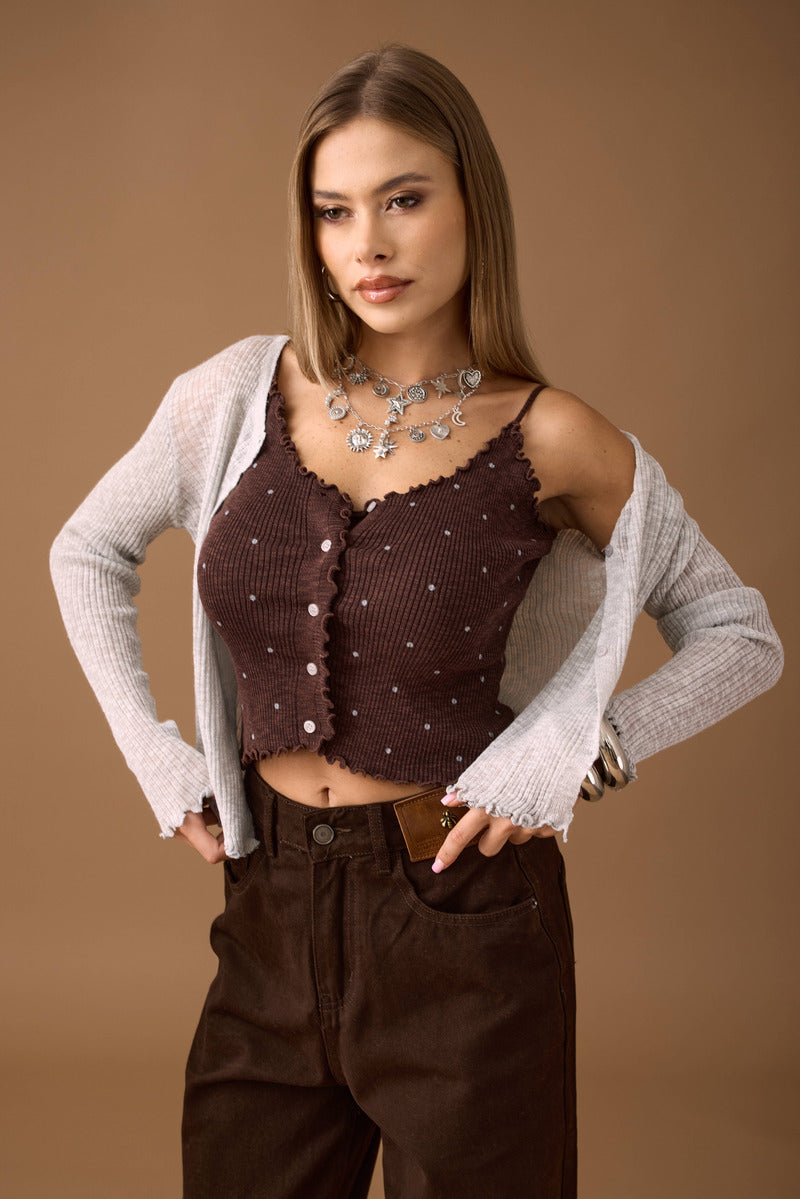 Set Pois Cardigan E Top grigio|Colore:Grigio