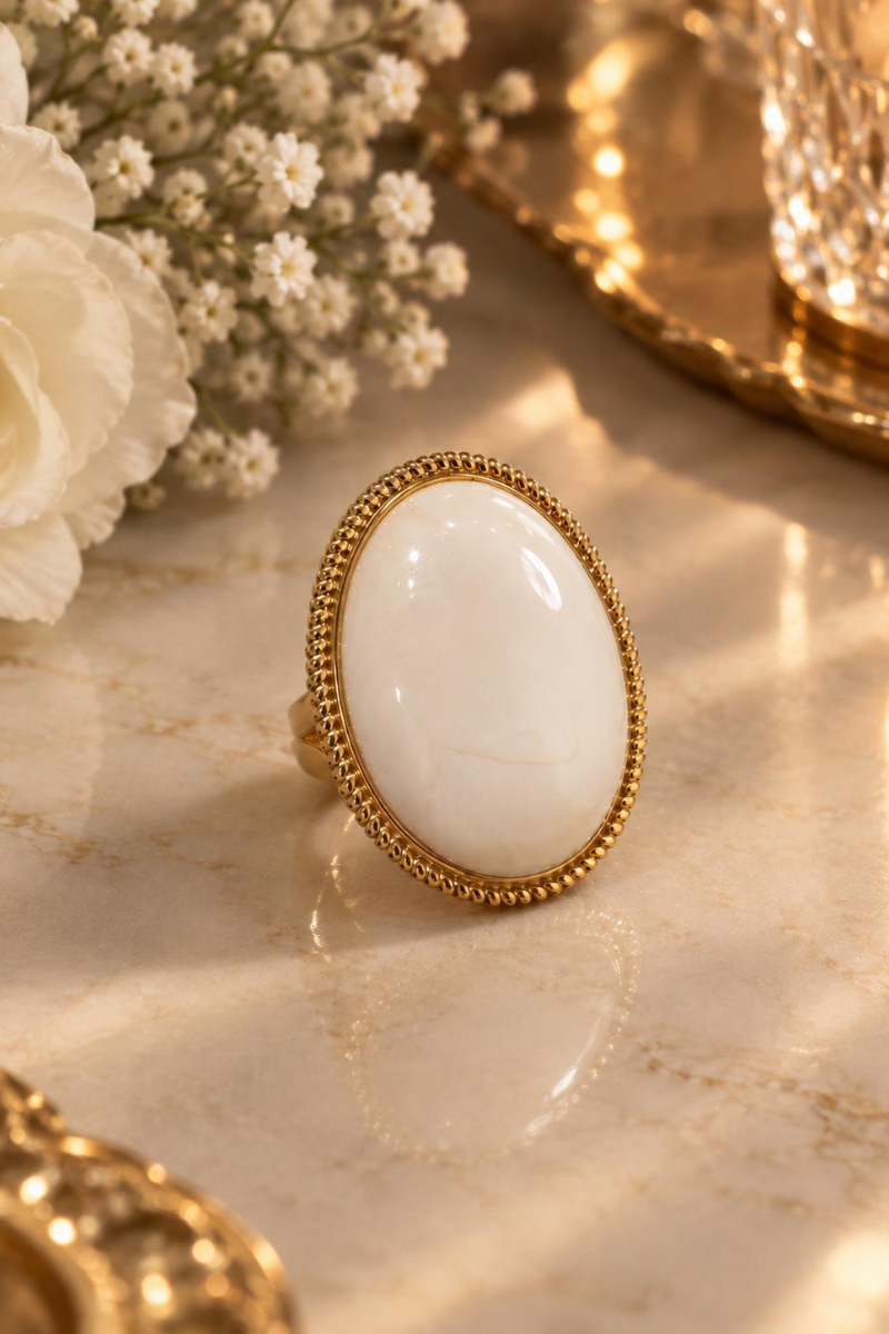 Anello Pietra Ovale beige chiaro|Colore:Beige chiaro