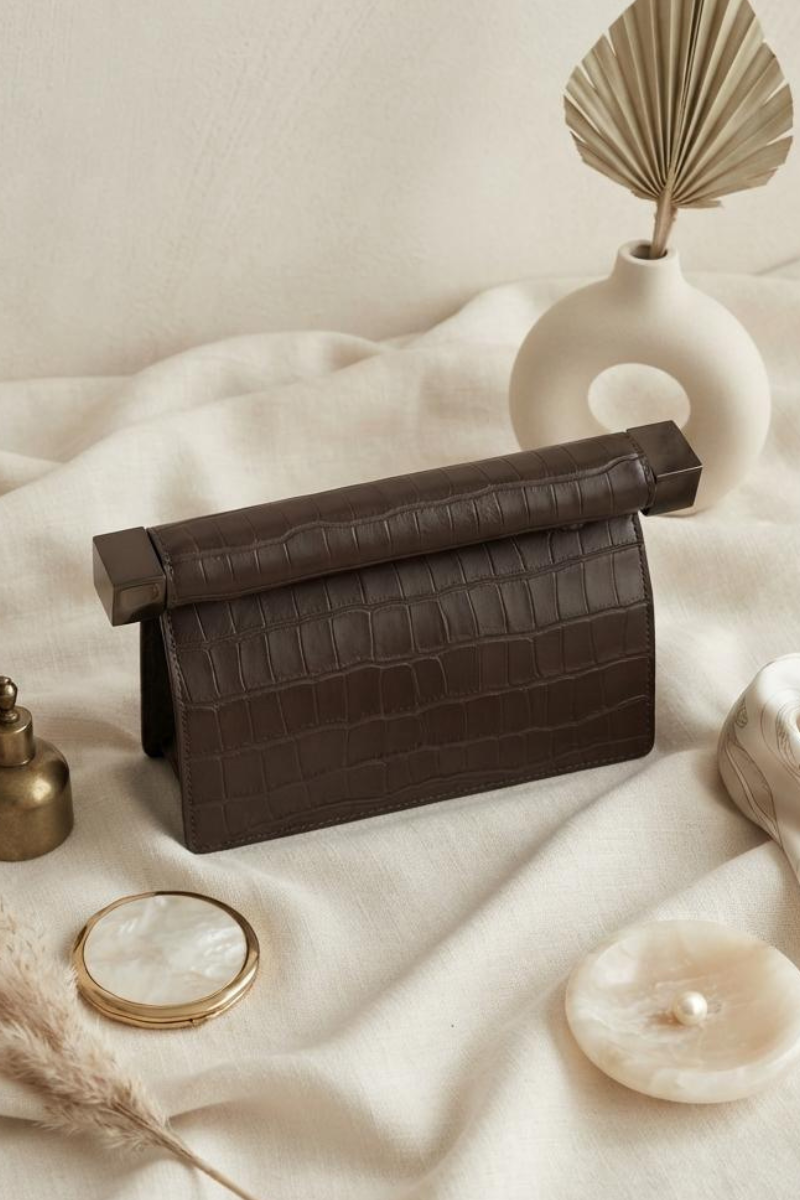 Clutch Effetto Cocco testa di moro|Colore:Testa di moro