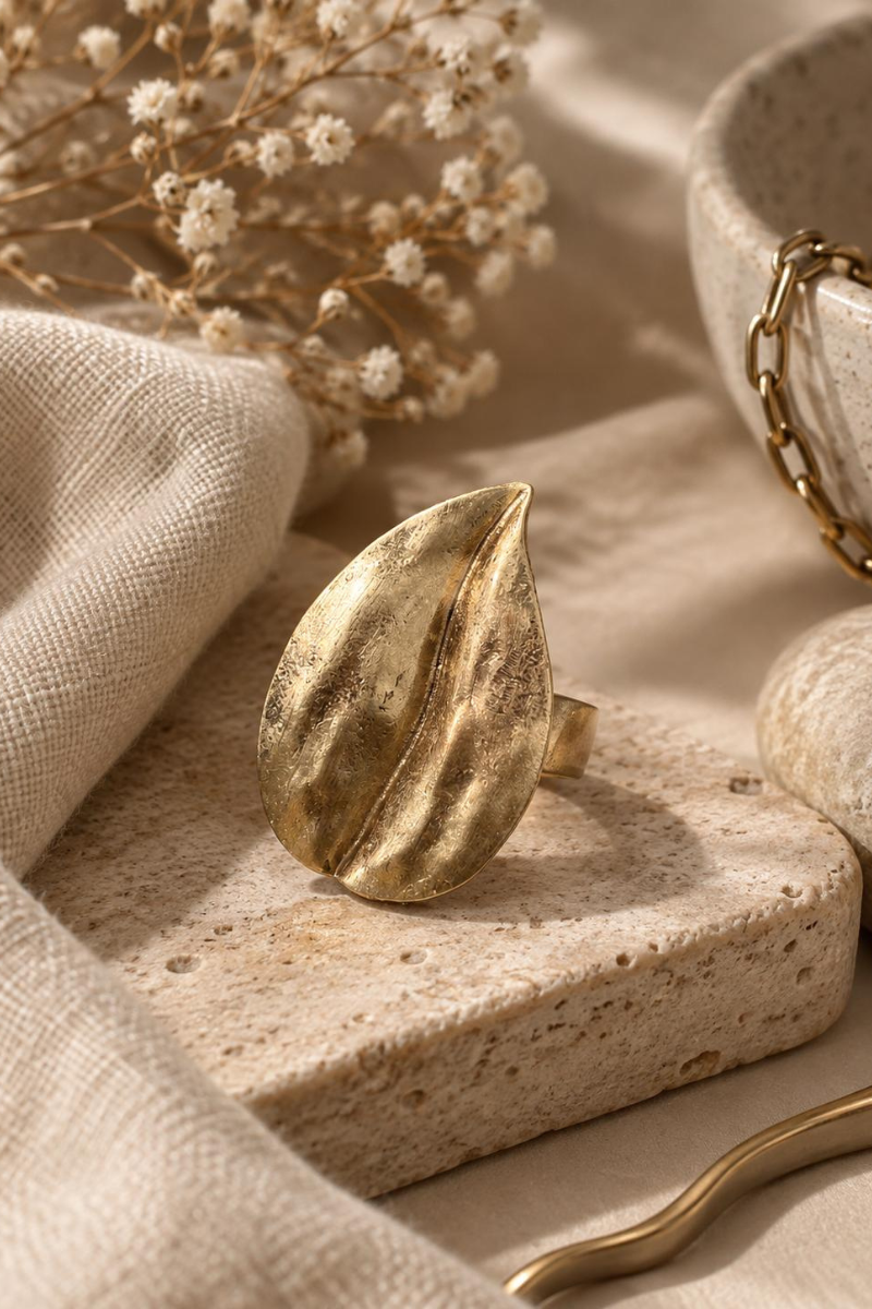 Anello Foglia oro|Colore:Oro