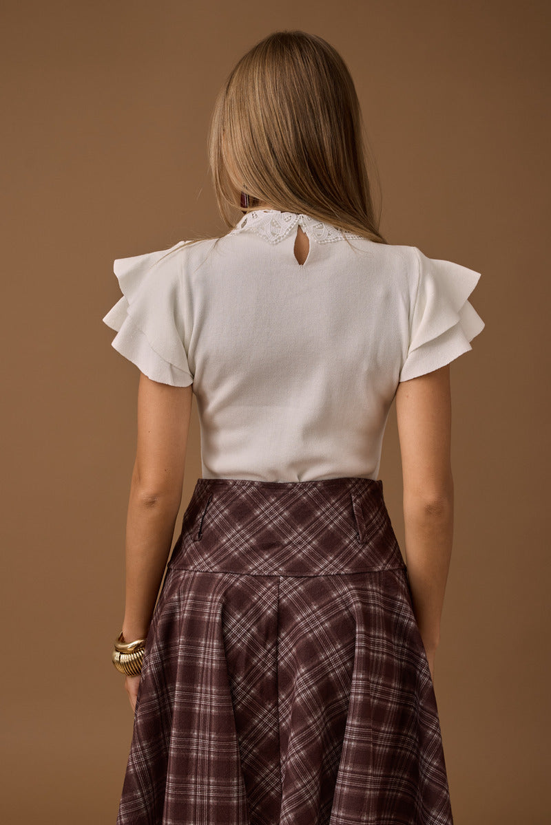 Maglia Colletto Macramè panna|Colore:Panna
