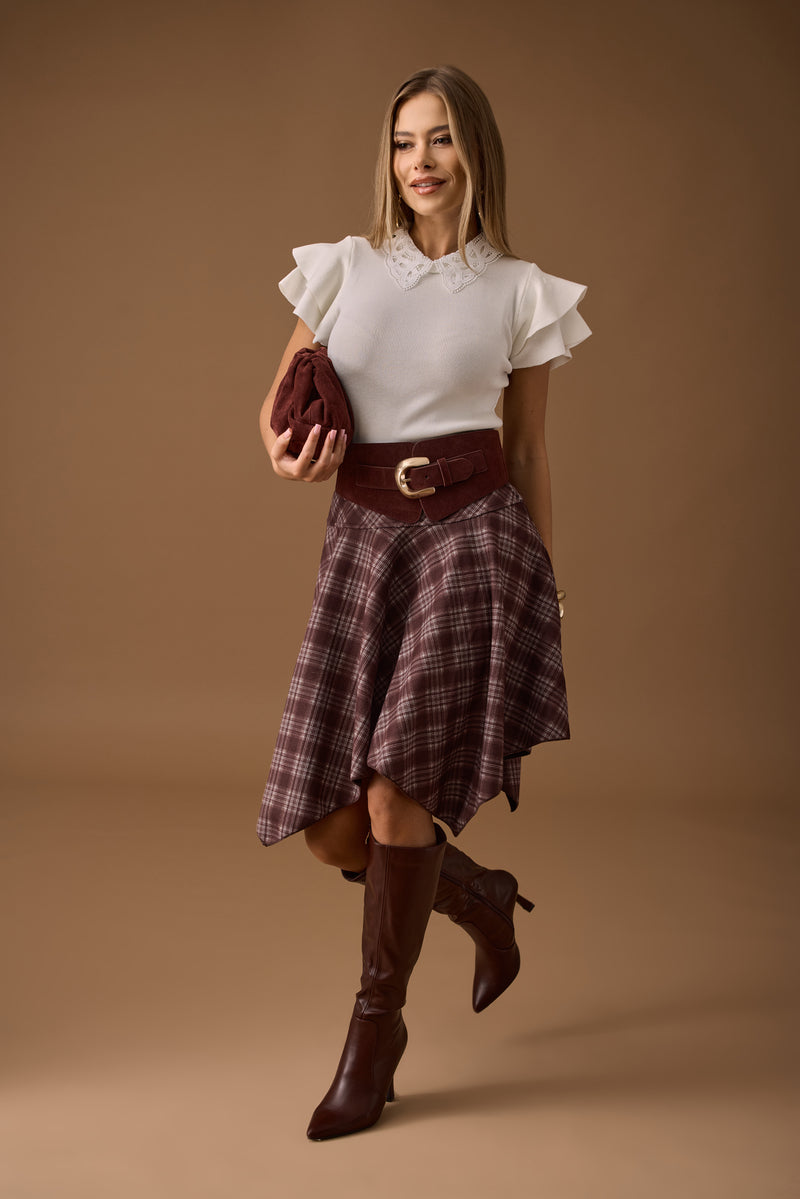 Gonna Ruota Tartan Borgogna|Colore:Borgogna