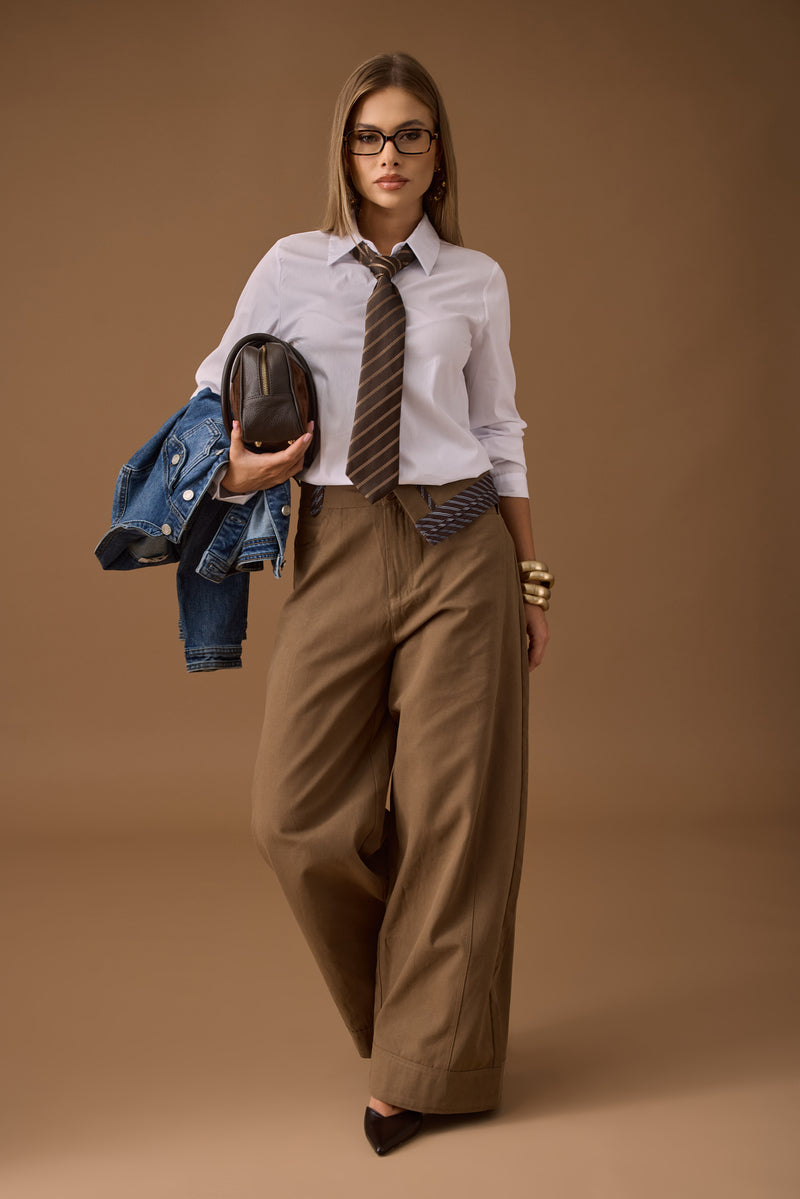 Pantalone Con Risvolto Laterale tabacco|Colore:Tabacco