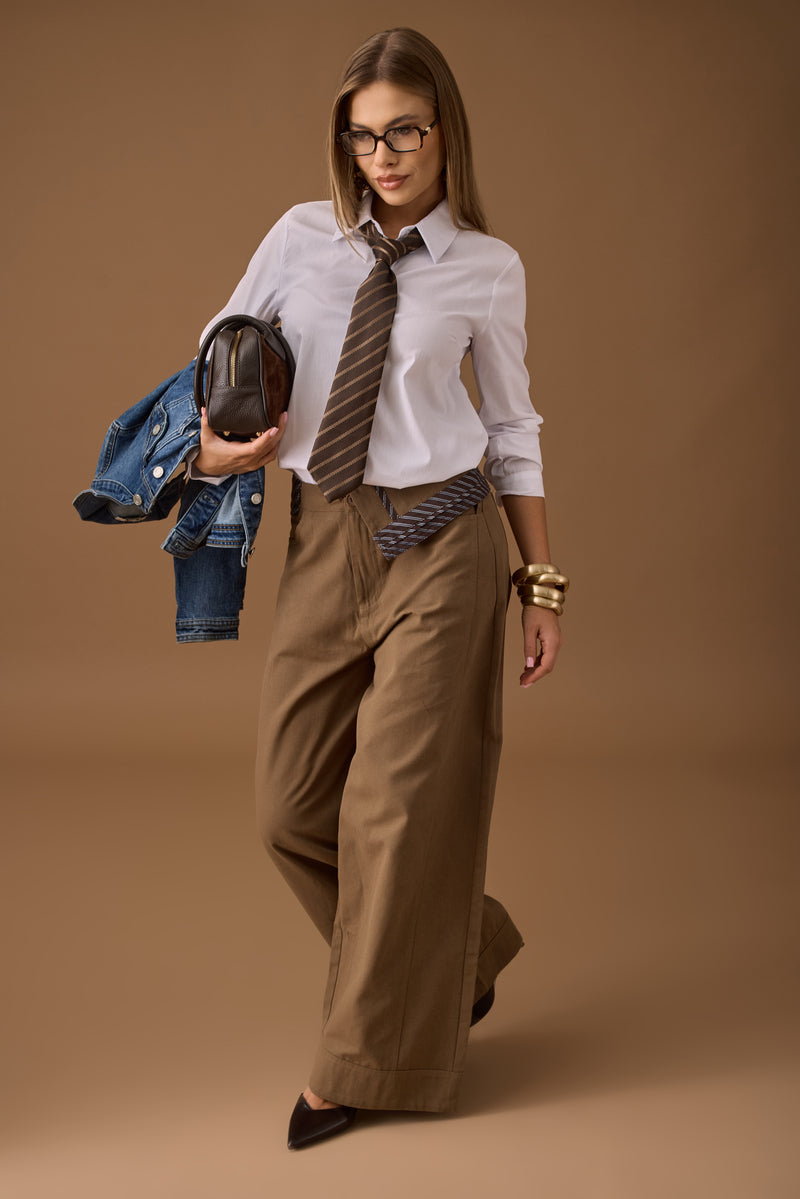 Pantalone Con Risvolto Laterale tabacco|Colore:Tabacco