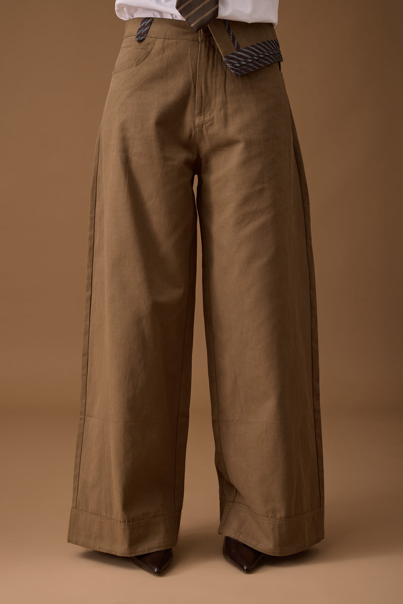 Pantalone Con Risvolto Laterale tabacco|Colore:Tabacco