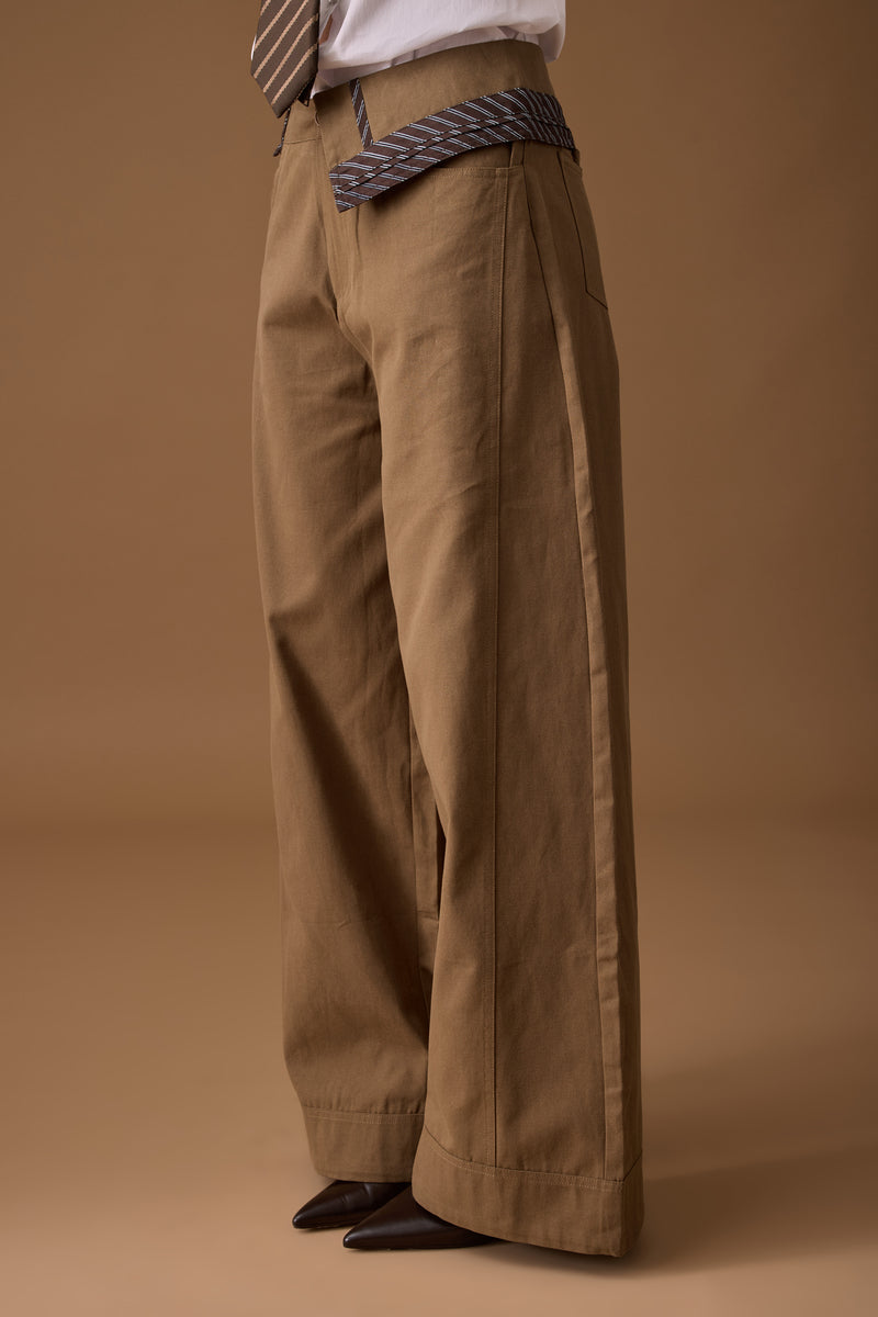 Pantalone Con Risvolto Laterale tabacco|Colore:Tabacco