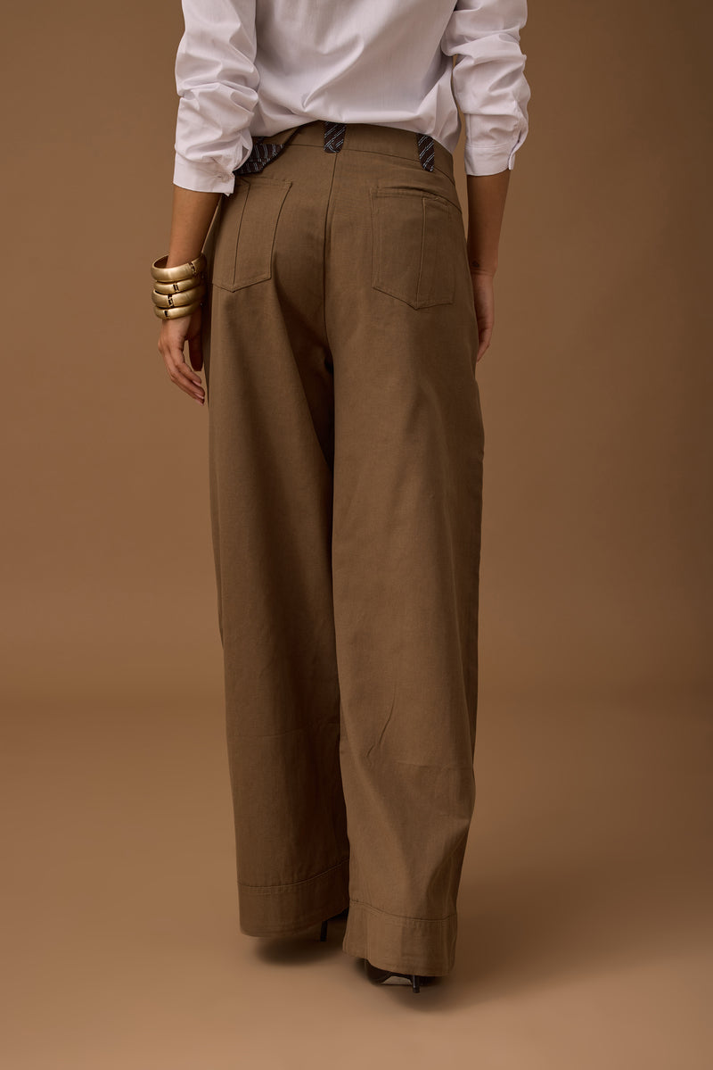 Pantalone Con Risvolto Laterale tabacco|Colore:Tabacco
