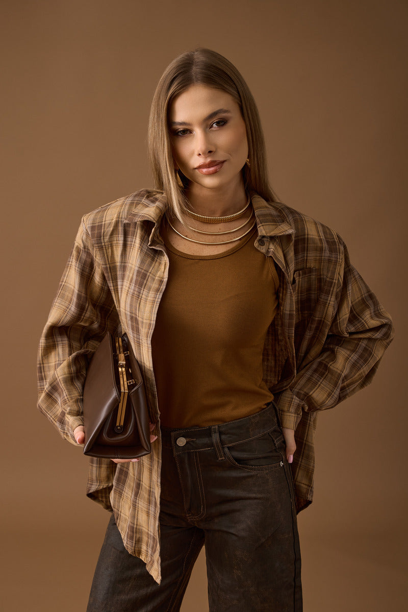 Camicia Quadri Con Top Ocra|Colore:Ocra