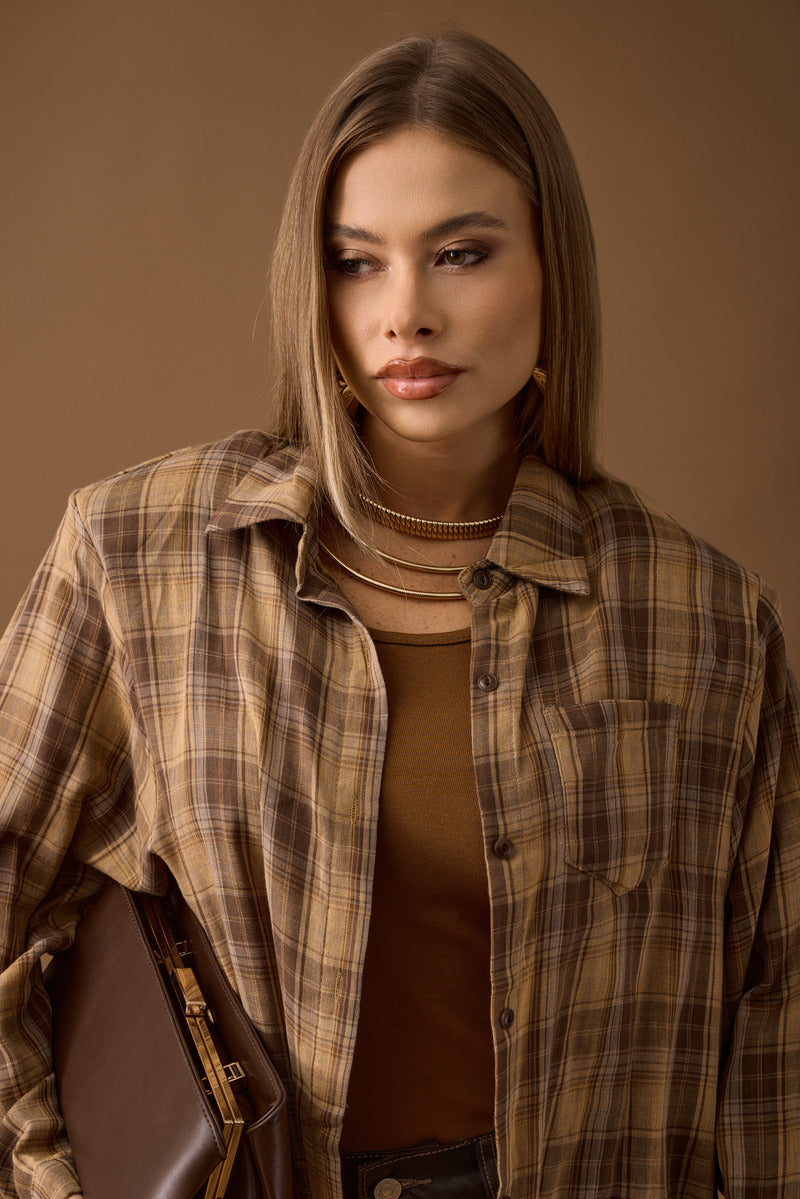 Camicia Quadri Con Top Ocra|Colore:Ocra
