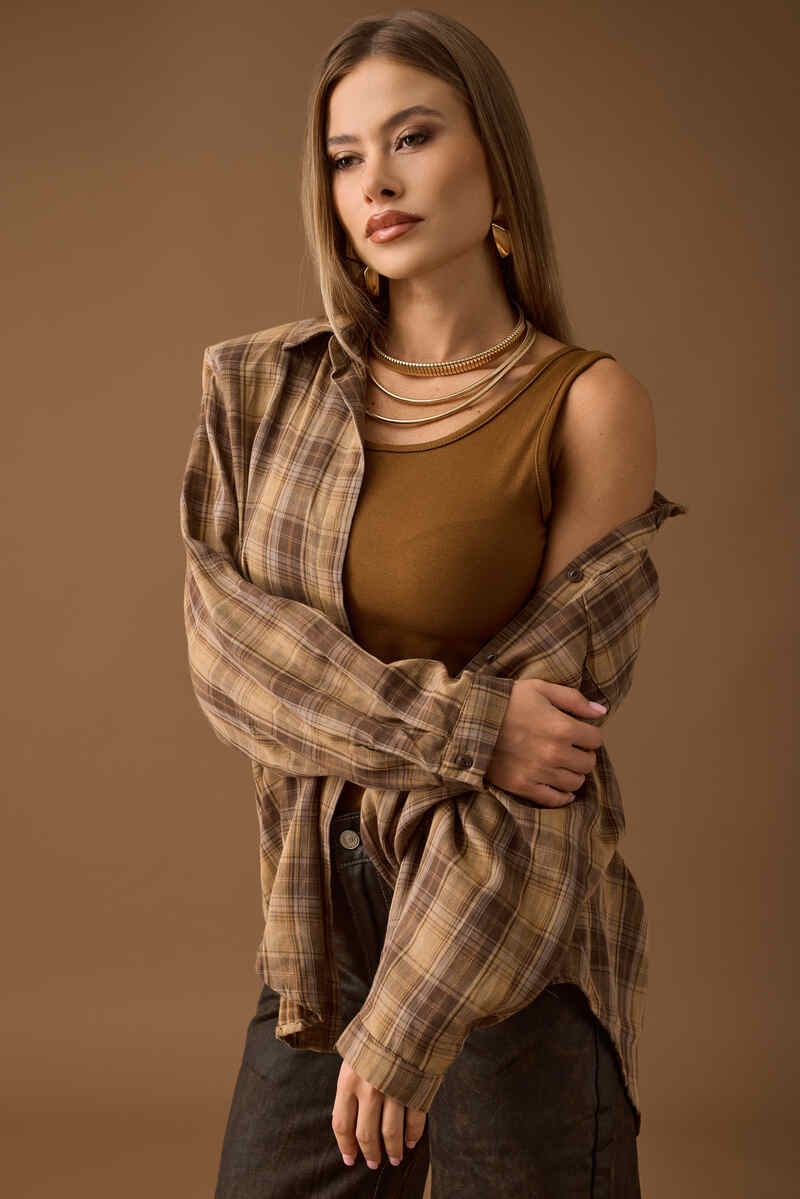 Camicia Quadri Con Top Ocra|Colore:Ocra