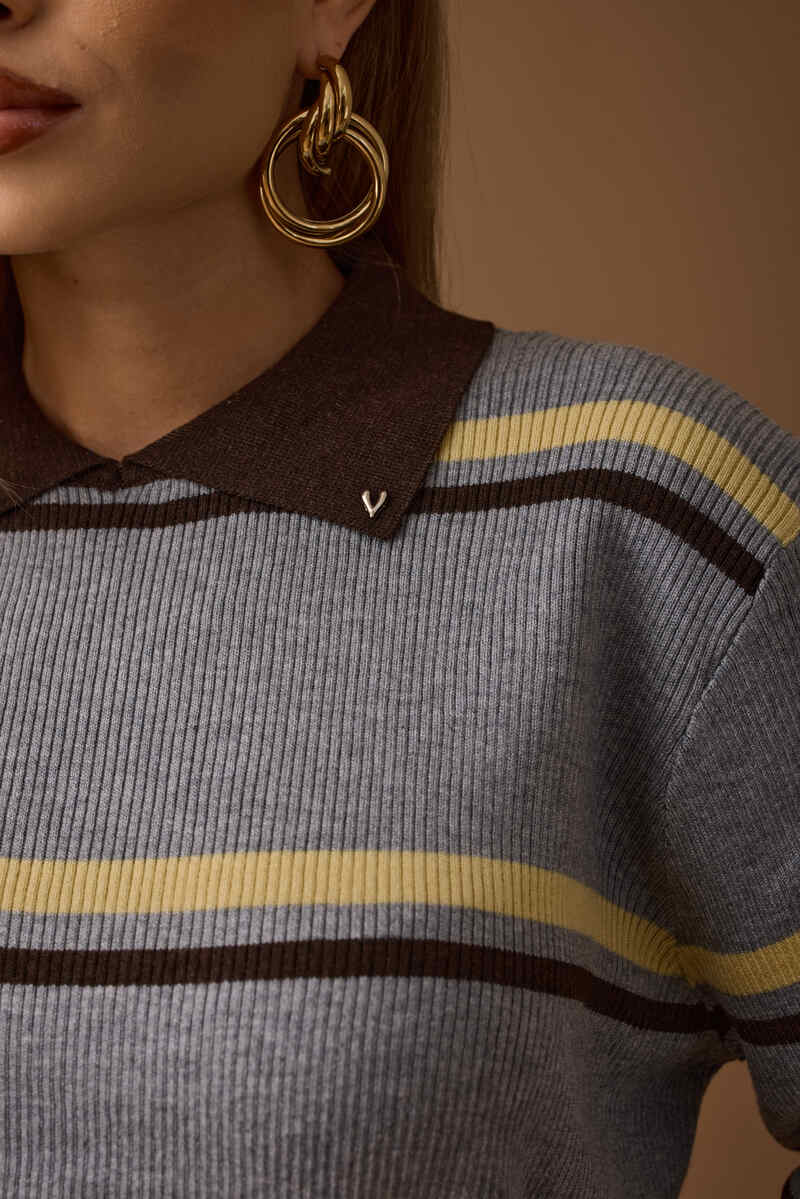 Maglia Righe Con Colletto grigio|Colore:Grigio