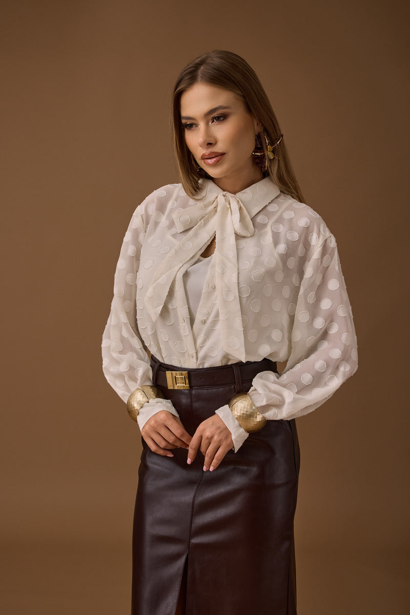 Camicia Pois Rilievo  Con Canotta burro|Colore:Burro