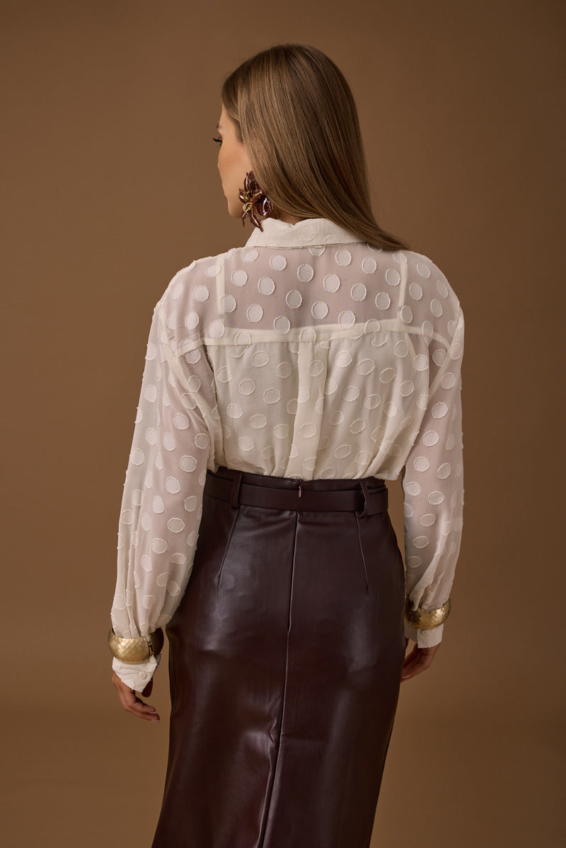 Camicia Pois Rilievo  Con Canotta burro|Colore:Burro