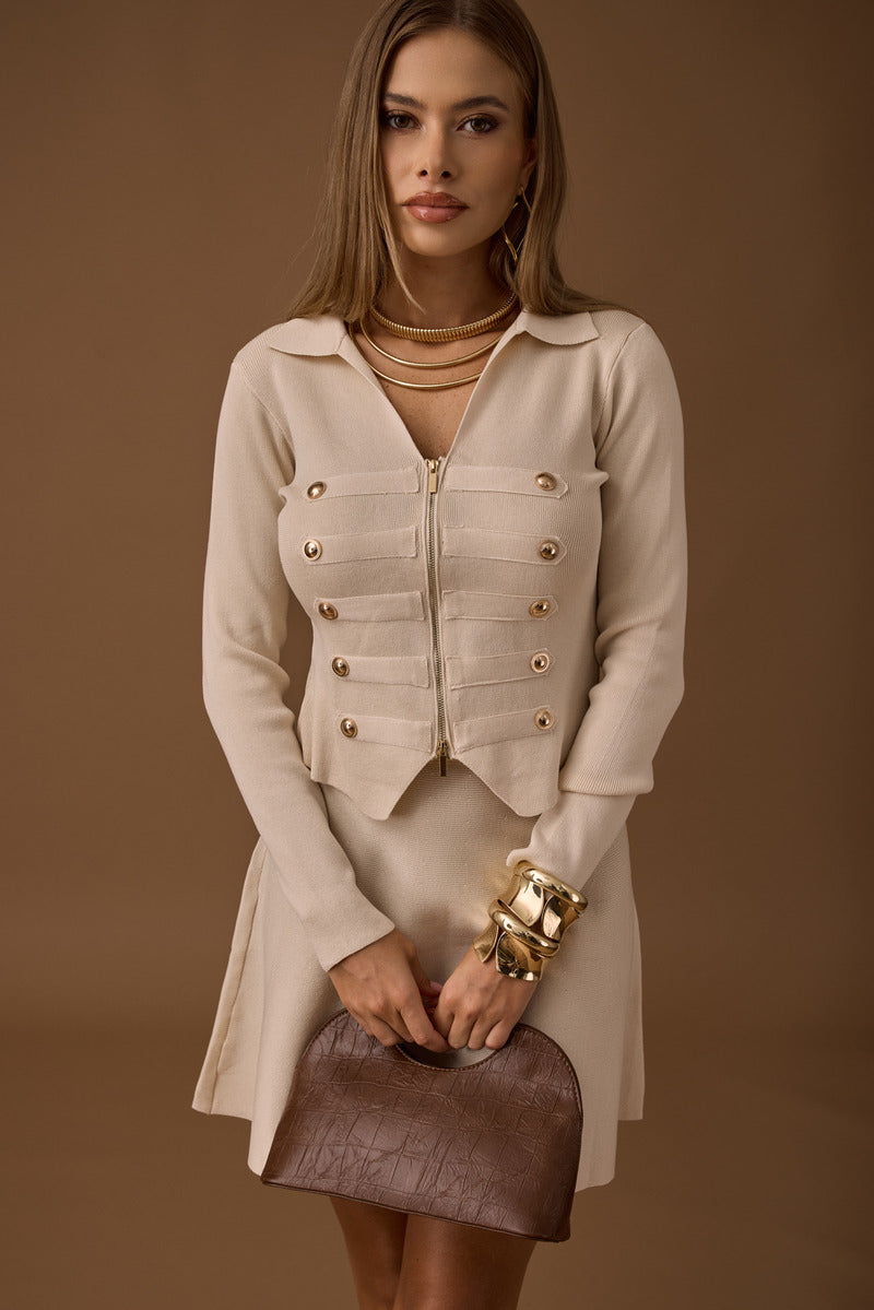 Coordinato Military Maglia e Gonna Beige chiaro|Colore:Beige chiaro