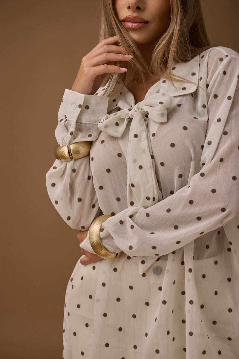 Camicia Fiocco Pois bianco|Colore:Bianco