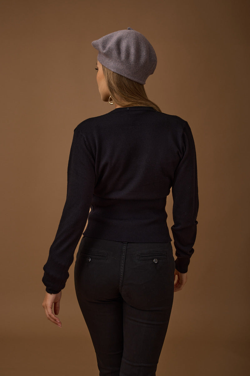 Maglia Incrociata Con Bottoni nero|Colore:Nero