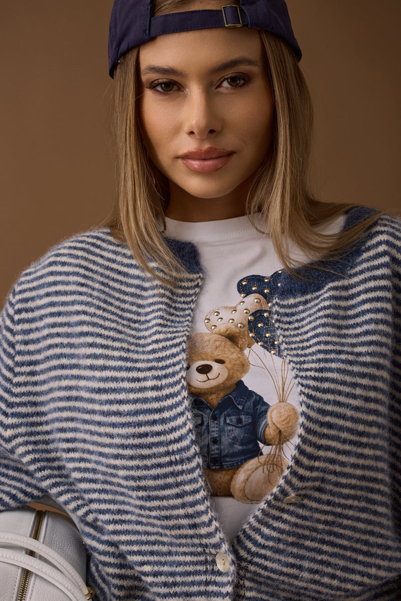Cardigan Rigato avion|Colore:Avion