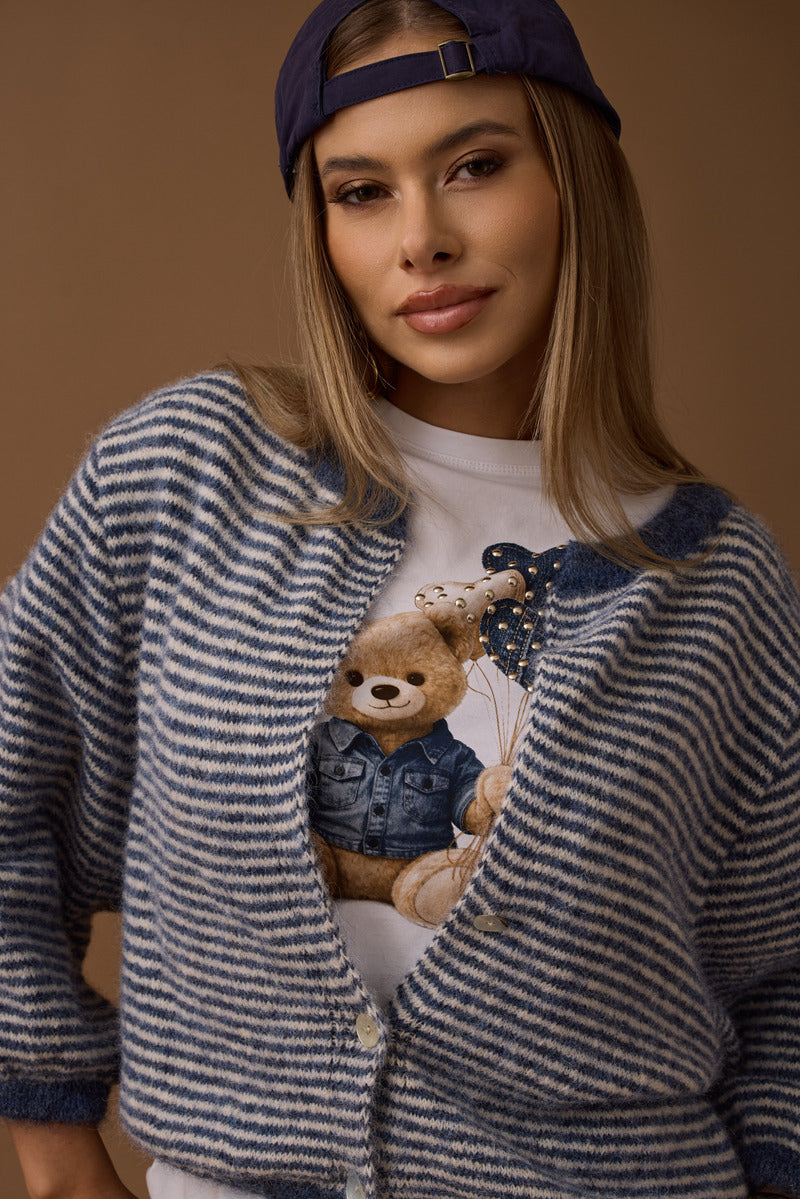 Cardigan Rigato avion|Colore:Avion
