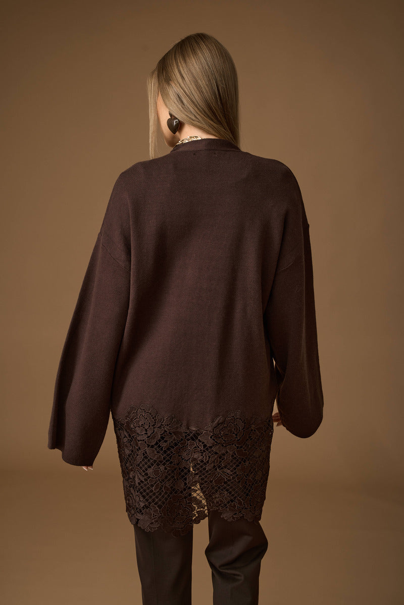 Cardigan Con Macramé testa di moro|Colore:Testa di moro