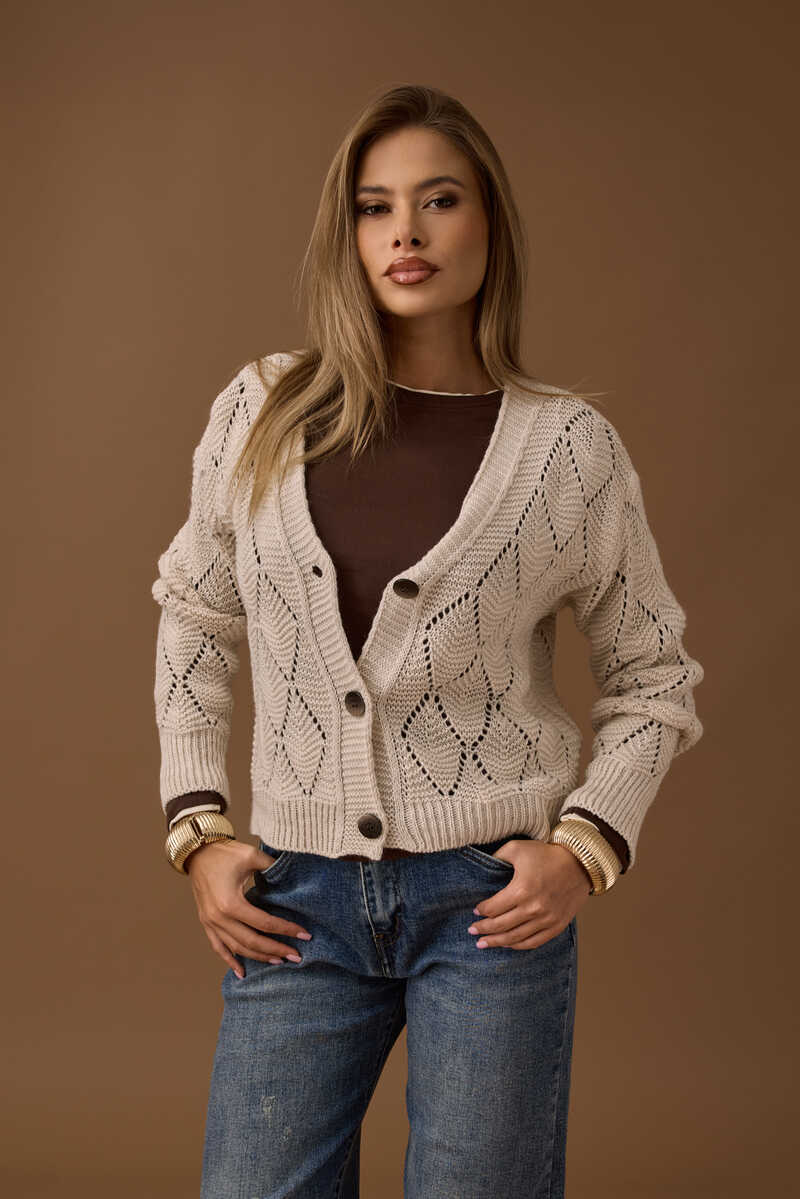 Cardigan Rombi gesso|Colore:Gesso