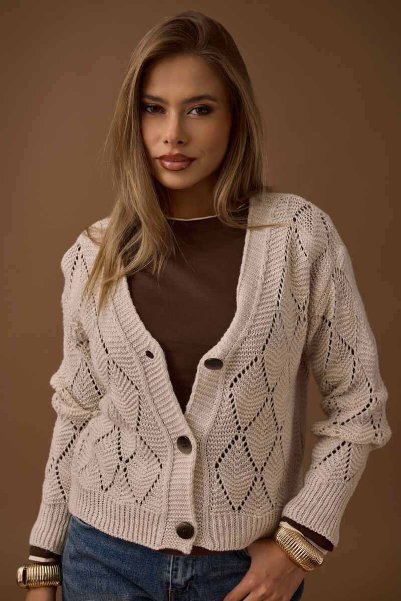 Cardigan Rombi gesso|Colore:Gesso