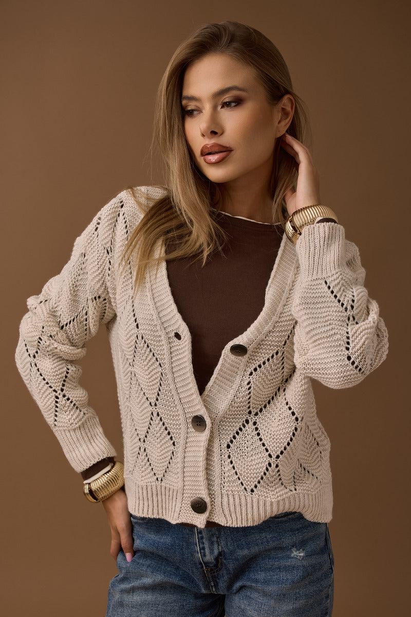Cardigan Rombi gesso|Colore:Gesso