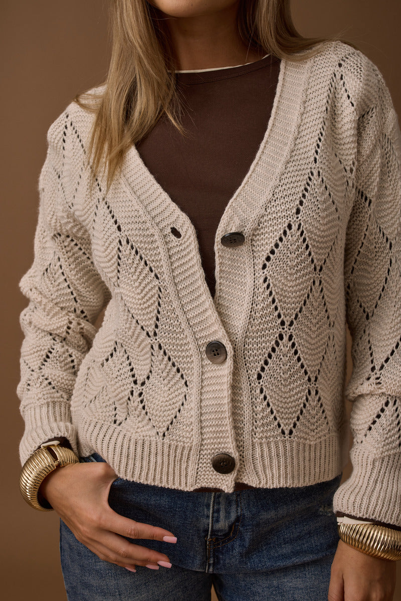 Cardigan Rombi gesso|Colore:Gesso