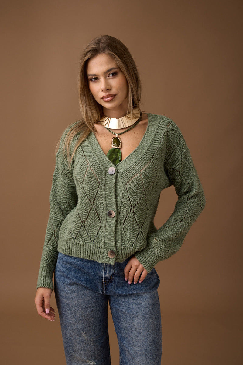 Cardigan Rombi verde salvia|Colore:Verde salvia