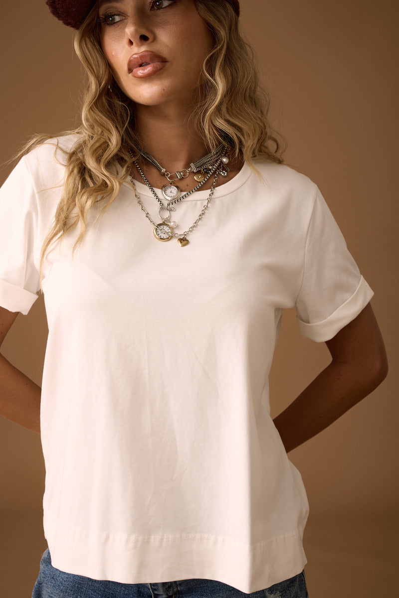 T-Shirt Manica Risvolto Panna|Colore:Panna