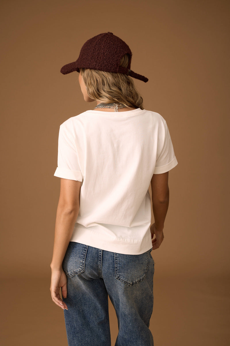 T-Shirt Manica Risvolto Panna|Colore:Panna