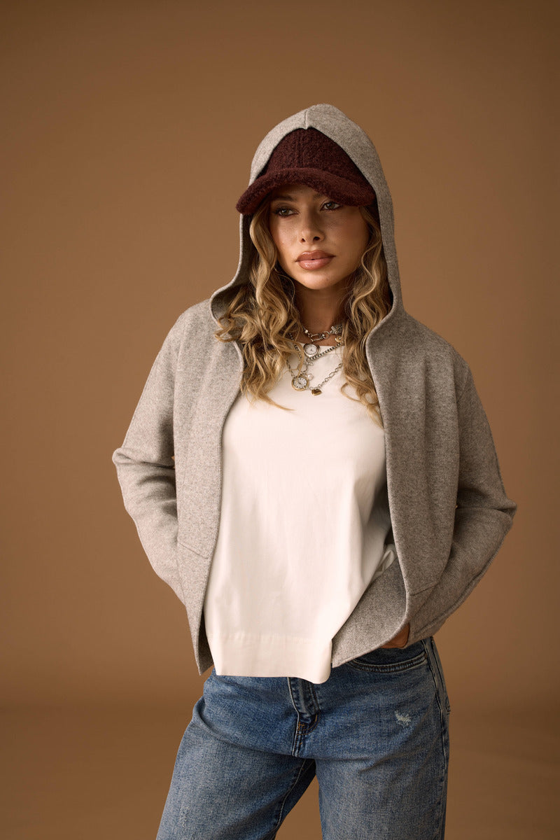 CArdigan Aperto Con Cappuccio Tortora|Colore:Tortora