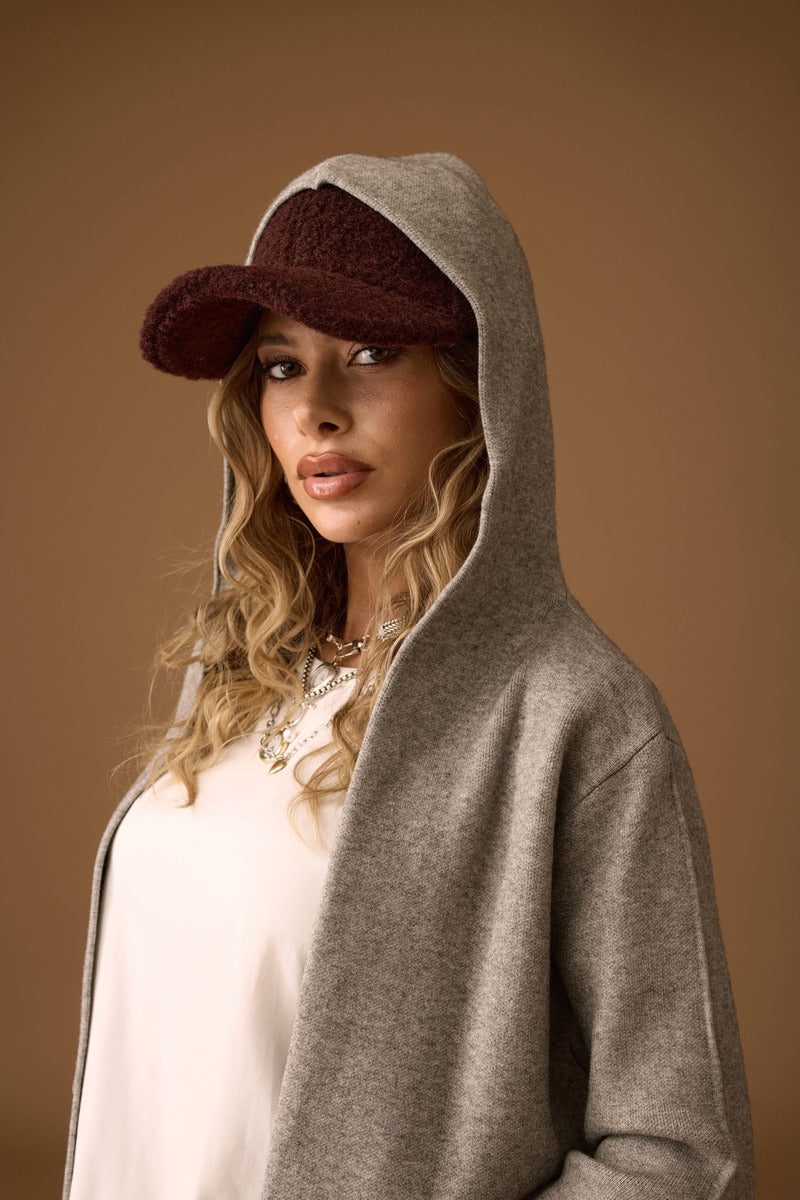 CArdigan Aperto Con Cappuccio Tortora|Colore:Tortora