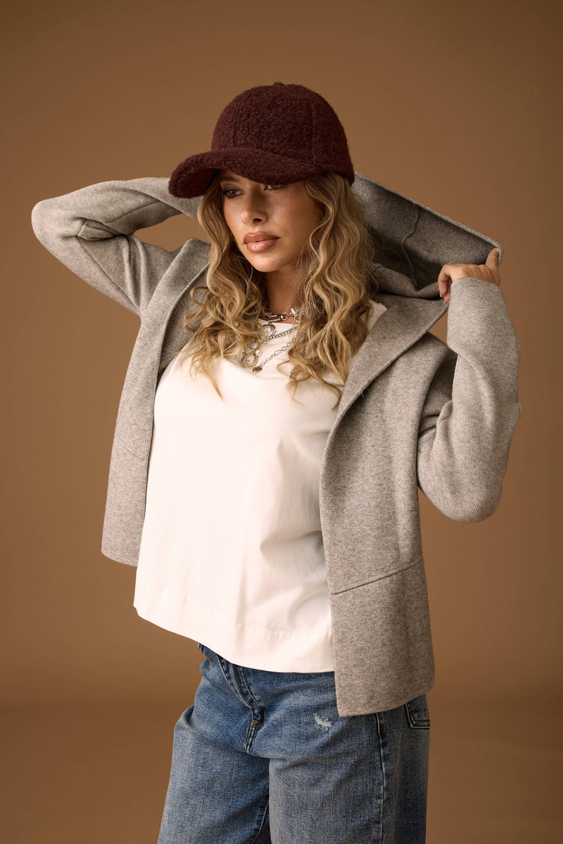 CArdigan Aperto Con Cappuccio Tortora|Colore:Tortora