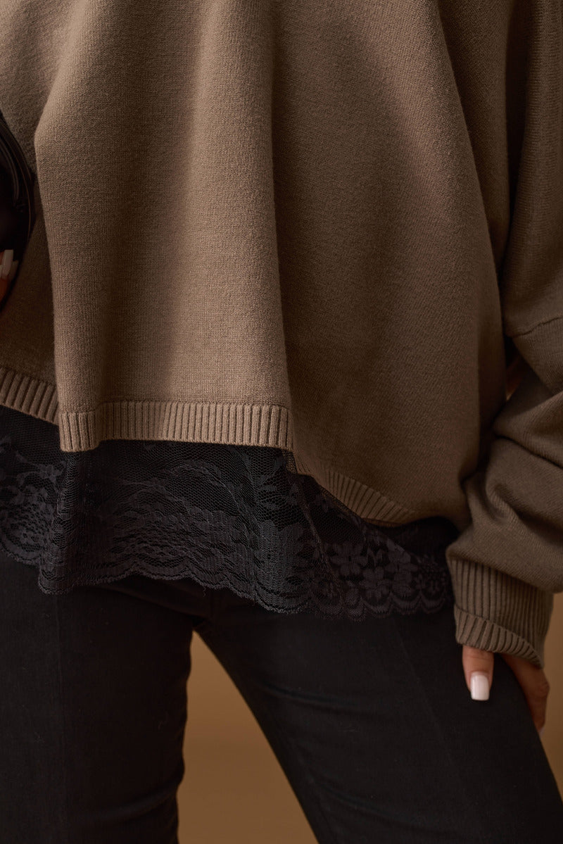 Pull Allacciaura In Pizzo Fango|Colore:Fango
