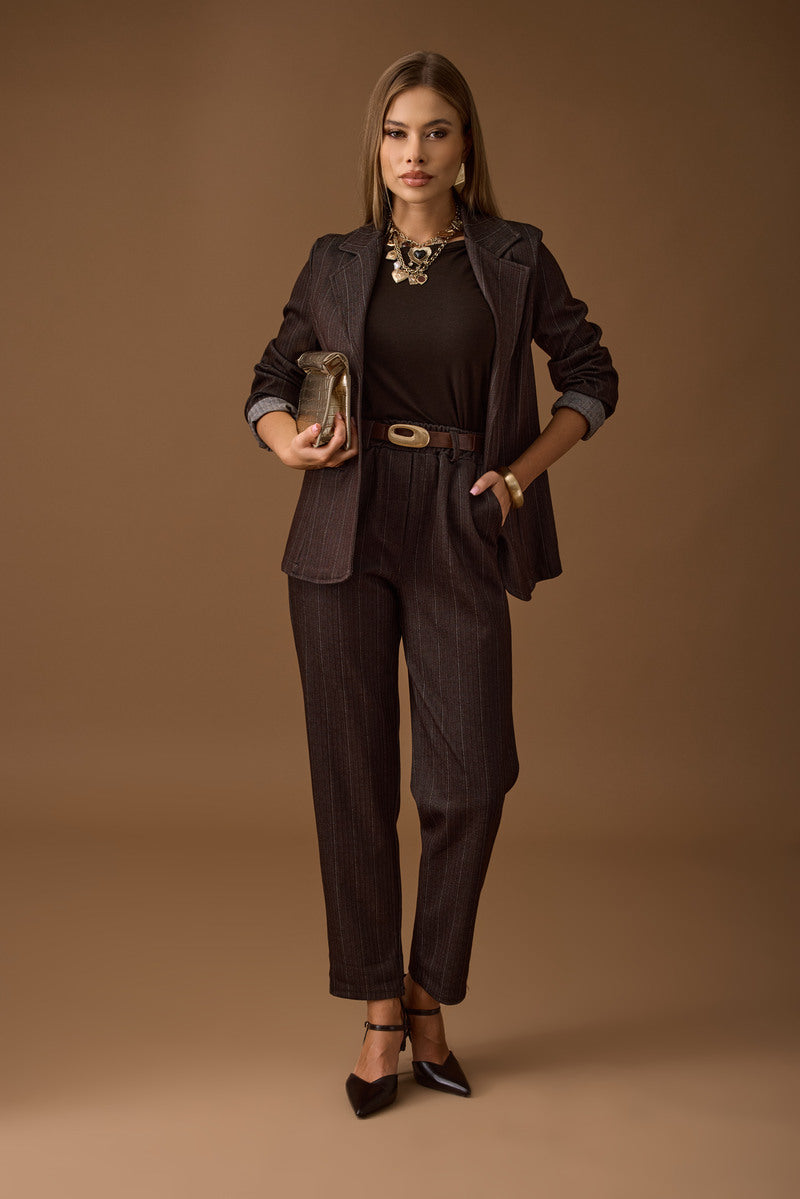 Pantalone Gessato Amber testa di moro|Colore:Testa di moro