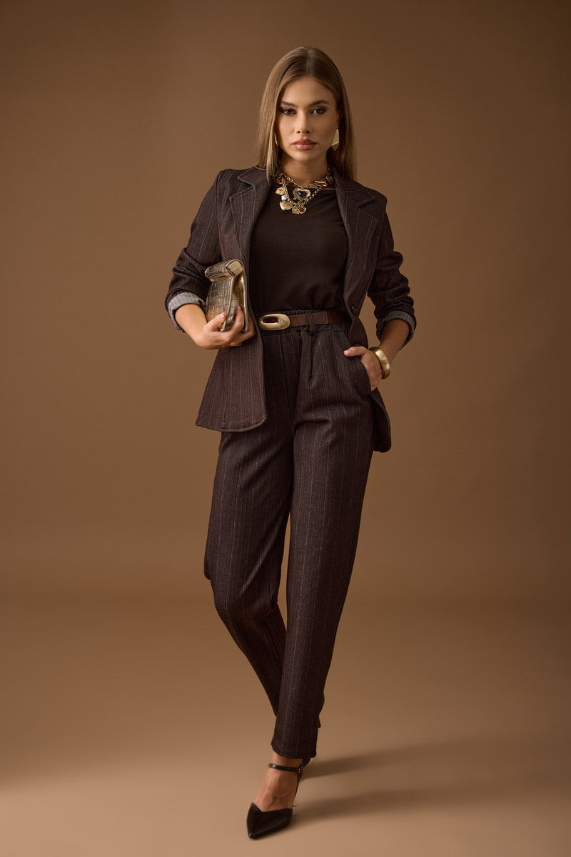 Pantalone Gessato Amber testa di moro|Colore:Testa di moro