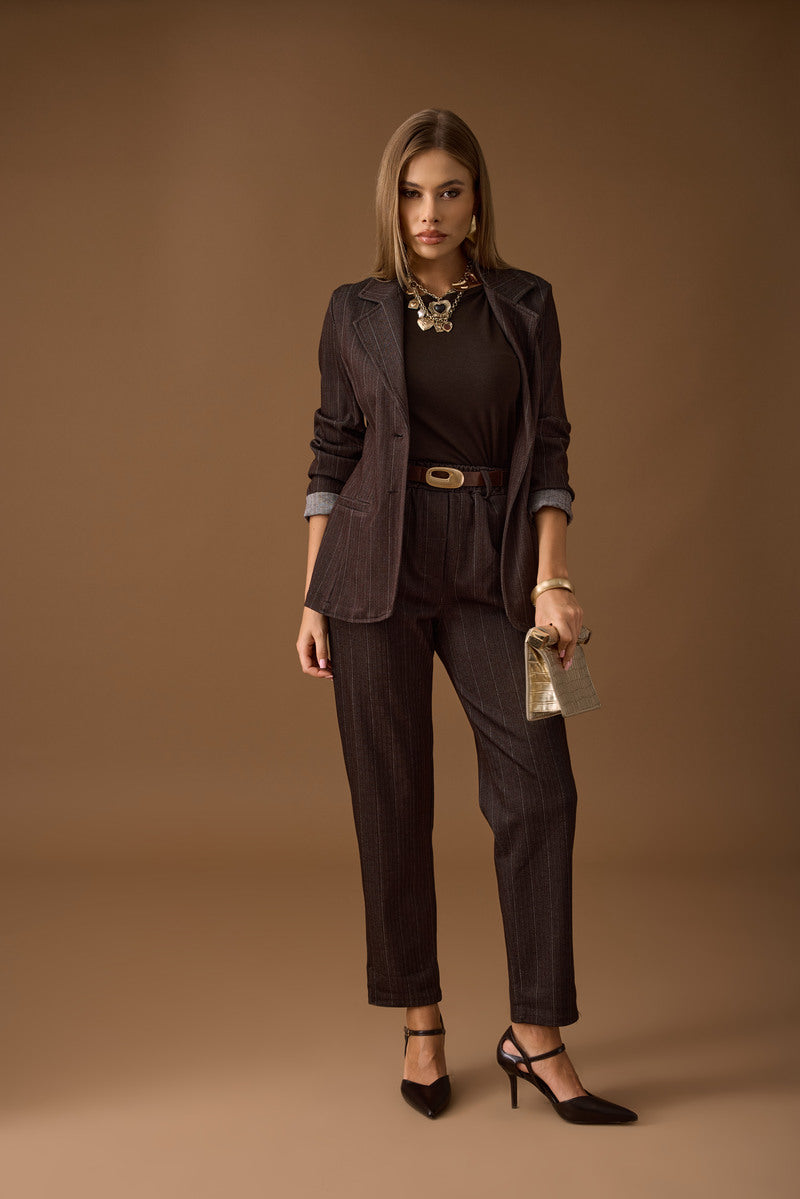 Pantalone Gessato Amber testa di moro|Colore:Testa di moro