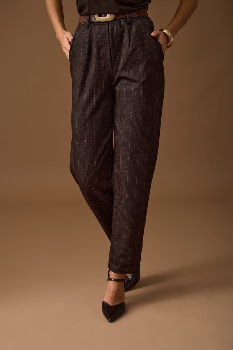 Pantalone Gessato Amber testa di moro|Colore:Testa di moro