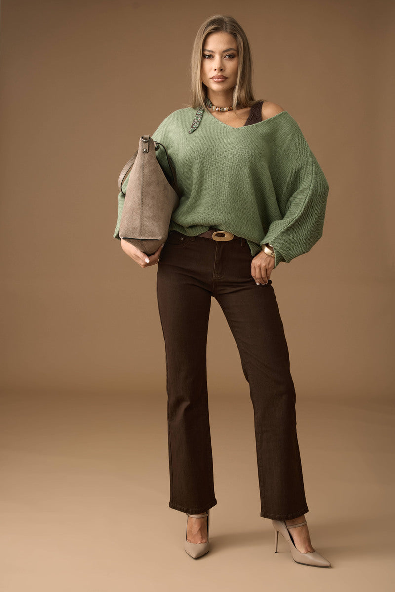 Pull Over Scollo V verde salvia|Colore:Verde salvia
