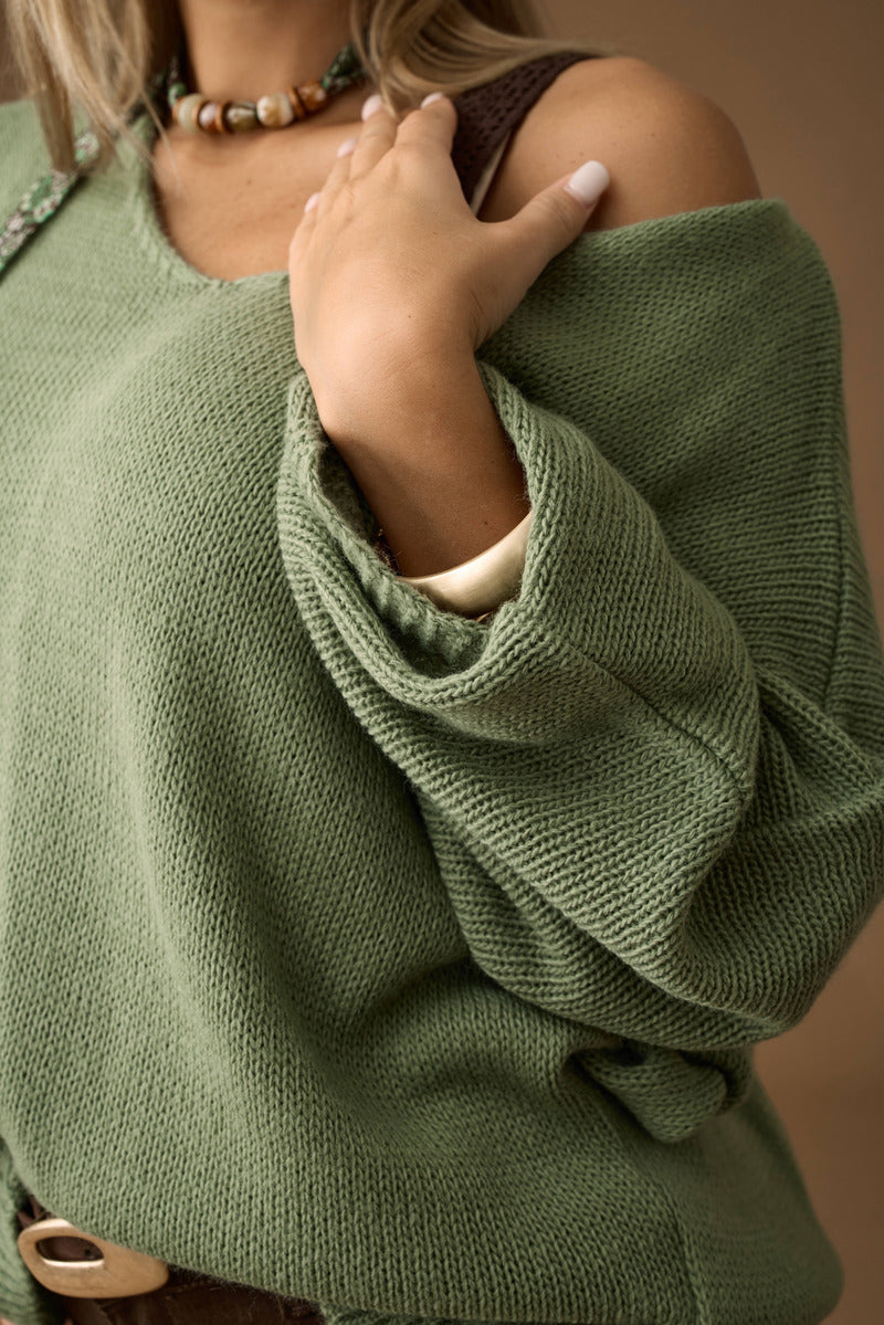 Pull Over Scollo V verde salvia|Colore:Verde salvia